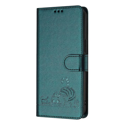 YB Imprinting Series-9 for iPhone 15 Leather Case Cat Mouse Pattern RFID Blocking Phone Cover