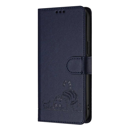 YB Imprinting Series-9 for iPhone 15 Leather Case Cat Mouse Pattern RFID Blocking Phone Cover