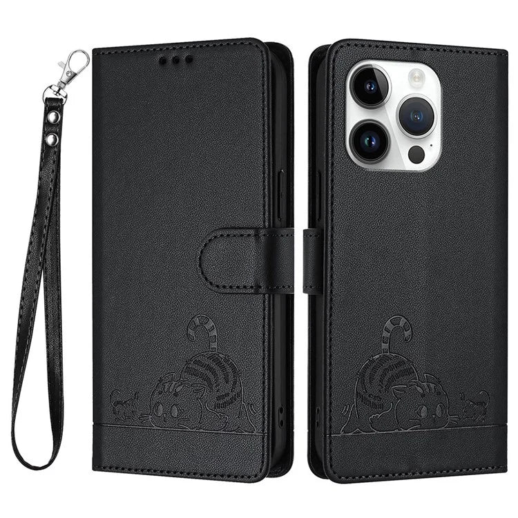 YB Imprinting Series-9 for iPhone 15 Pro Max Case RFID Blocking Pattern Imprint Leather Phone Cover