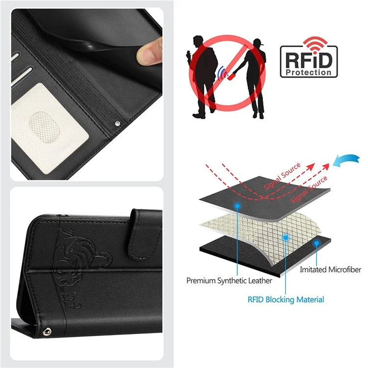 YB Imprinting Series-9 for iPhone 15 Pro Max Case RFID Blocking Pattern Imprint Leather Phone Cover