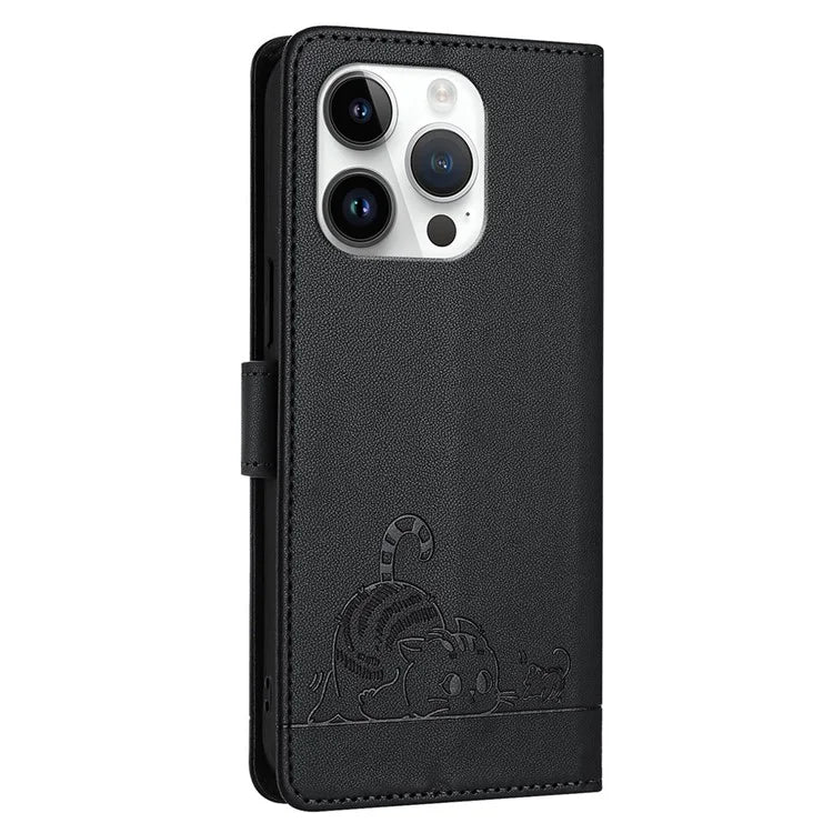 YB Imprinting Series-9 for iPhone 15 Pro Max Case RFID Blocking Pattern Imprint Leather Phone Cover