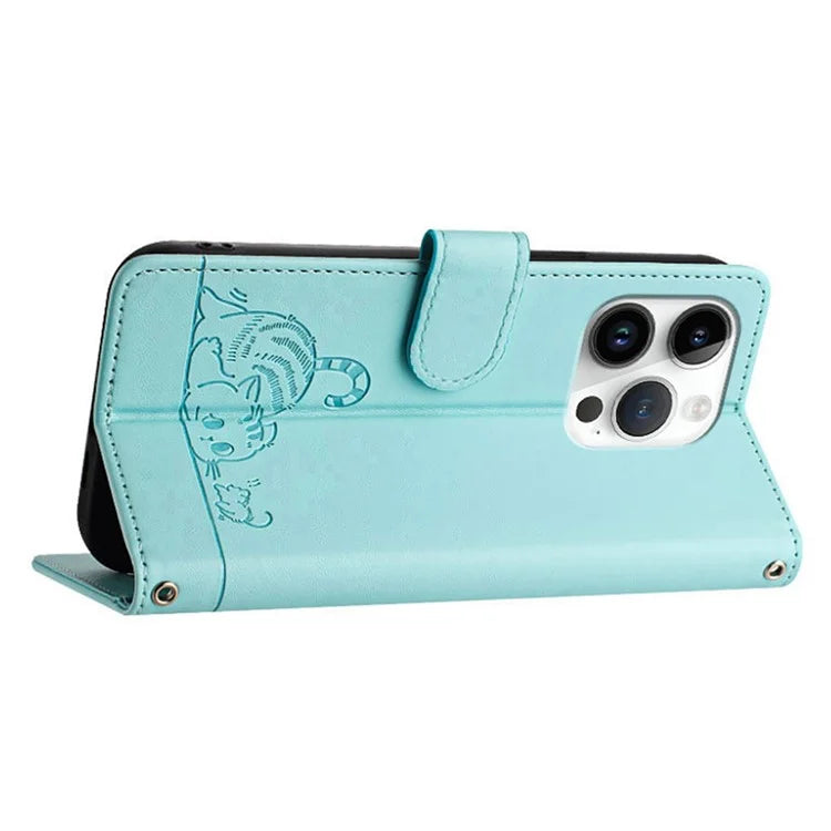YB Imprinting Series-9 for iPhone 15 Pro Max Case RFID Blocking Pattern Imprint Leather Phone Cover