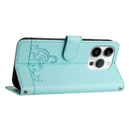 YB Imprinting Series-9 for iPhone 15 Pro Max Case RFID Blocking Pattern Imprint Leather Phone Cover