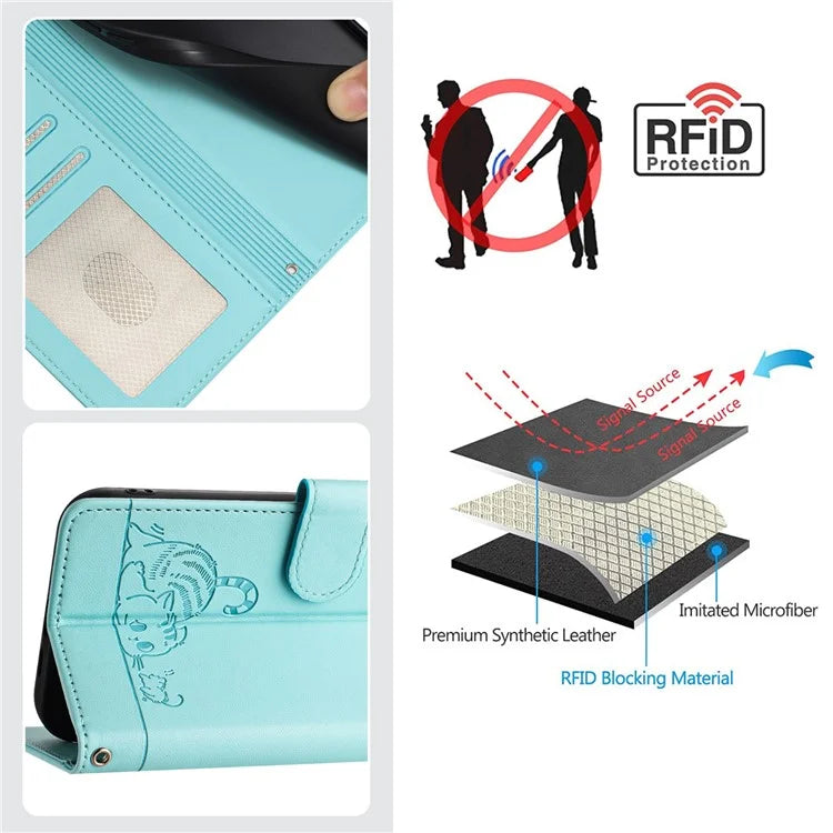 YB Imprinting Series-9 for iPhone 15 Pro Max Case RFID Blocking Pattern Imprint Leather Phone Cover