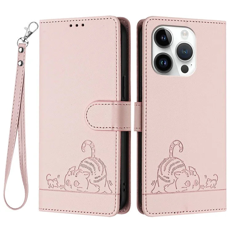 YB Imprinting Series-9 for iPhone 15 Pro Max Case RFID Blocking Pattern Imprint Leather Phone Cover