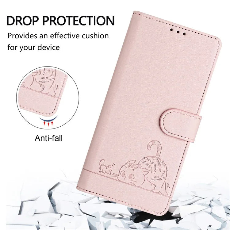 YB Imprinting Series-9 for iPhone 15 Pro Max Case RFID Blocking Pattern Imprint Leather Phone Cover