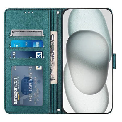 YB Imprinting Series-9 for iPhone 15 Pro Max Case RFID Blocking Pattern Imprint Leather Phone Cover