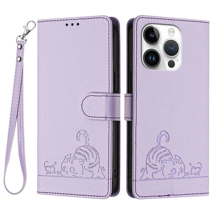 YB Imprinting Series-9 for iPhone 15 Pro Max Case RFID Blocking Pattern Imprint Leather Phone Cover