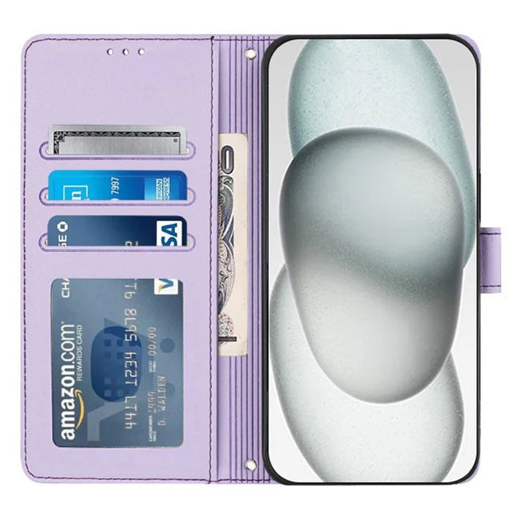 YB Imprinting Series-9 for iPhone 15 Pro Max Case RFID Blocking Pattern Imprint Leather Phone Cover