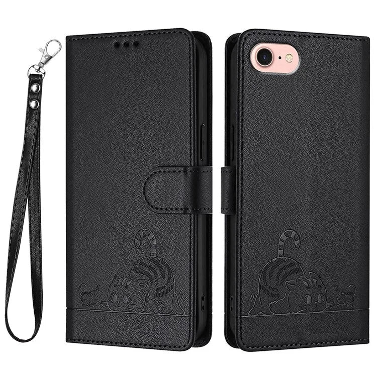YB Imprinting Series-9 for iPhone SE (2024) Case Cat Mouse Pattern RFID Blocking Leather Cover