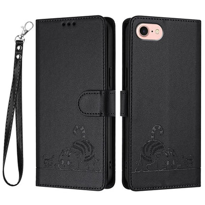YB Imprinting Series-9 for iPhone SE (2024) Case Cat Mouse Pattern RFID Blocking Leather Cover