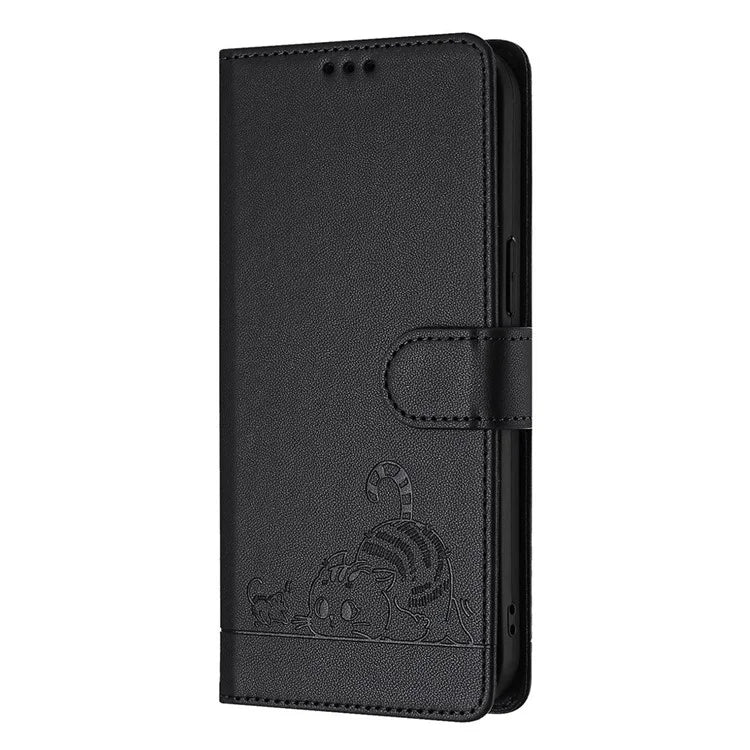 YB Imprinting Series-9 for iPhone SE (2024) Case Cat Mouse Pattern RFID Blocking Leather Cover