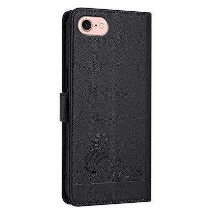 YB Imprinting Series-9 for iPhone SE (2024) Case Cat Mouse Pattern RFID Blocking Leather Cover