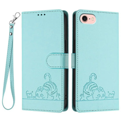 YB Imprinting Series-9 for iPhone SE (2024) Case Cat Mouse Pattern RFID Blocking Leather Cover