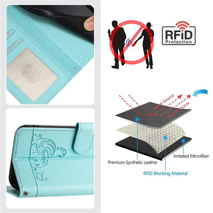 YB Imprinting Series-9 for iPhone SE (2024) Case Cat Mouse Pattern RFID Blocking Leather Cover