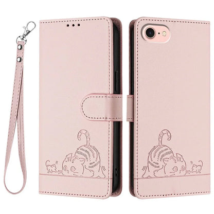 YB Imprinting Series-9 for iPhone SE (2024) Case Cat Mouse Pattern RFID Blocking Leather Cover