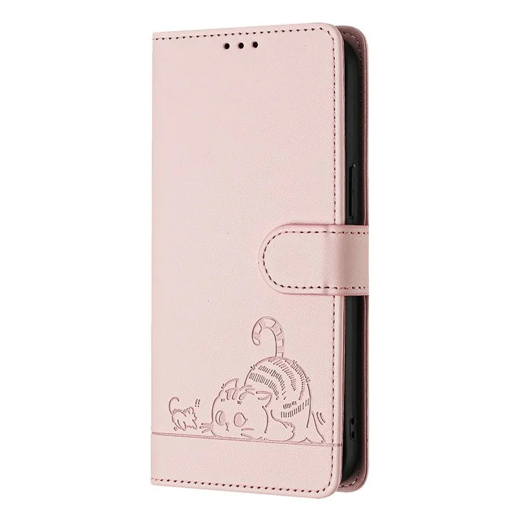 YB Imprinting Series-9 for iPhone SE (2024) Case Cat Mouse Pattern RFID Blocking Leather Cover