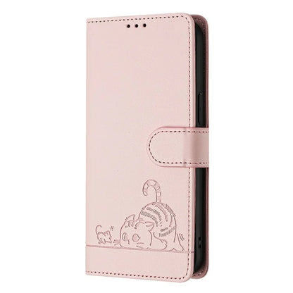 YB Imprinting Series-9 for iPhone SE (2024) Case Cat Mouse Pattern RFID Blocking Leather Cover