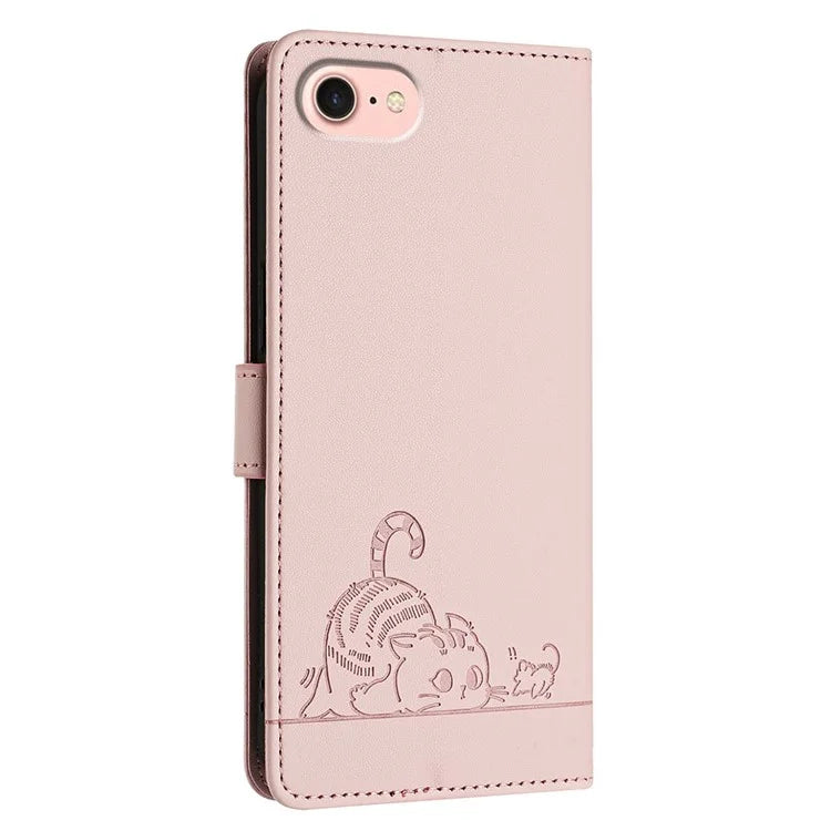 YB Imprinting Series-9 for iPhone SE (2024) Case Cat Mouse Pattern RFID Blocking Leather Cover