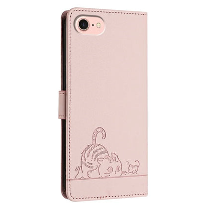 YB Imprinting Series-9 for iPhone SE (2024) Case Cat Mouse Pattern RFID Blocking Leather Cover