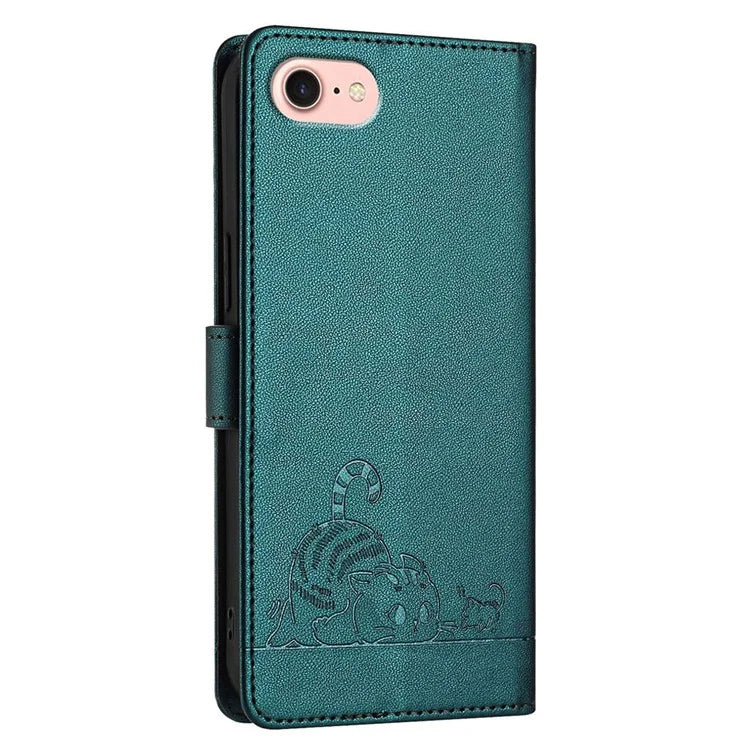 YB Imprinting Series-9 for iPhone SE (2024) Case Cat Mouse Pattern RFID Blocking Leather Cover
