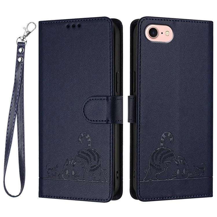 YB Imprinting Series-9 for iPhone SE (2024) Case Cat Mouse Pattern RFID Blocking Leather Cover