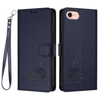 YB Imprinting Series-9 for iPhone SE (2024) Case Cat Mouse Pattern RFID Blocking Leather Cover