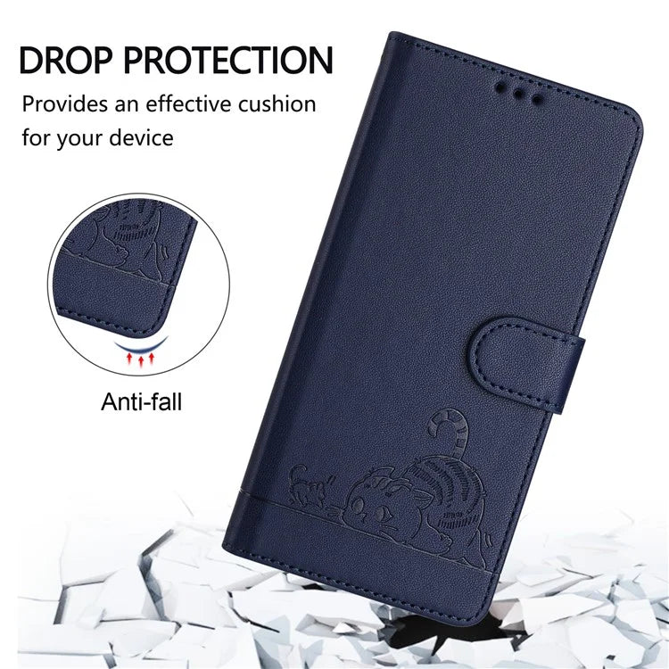YB Imprinting Series-9 for iPhone SE (2024) Case Cat Mouse Pattern RFID Blocking Leather Cover