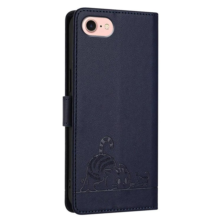 YB Imprinting Series-9 for iPhone SE (2024) Case Cat Mouse Pattern RFID Blocking Leather Cover