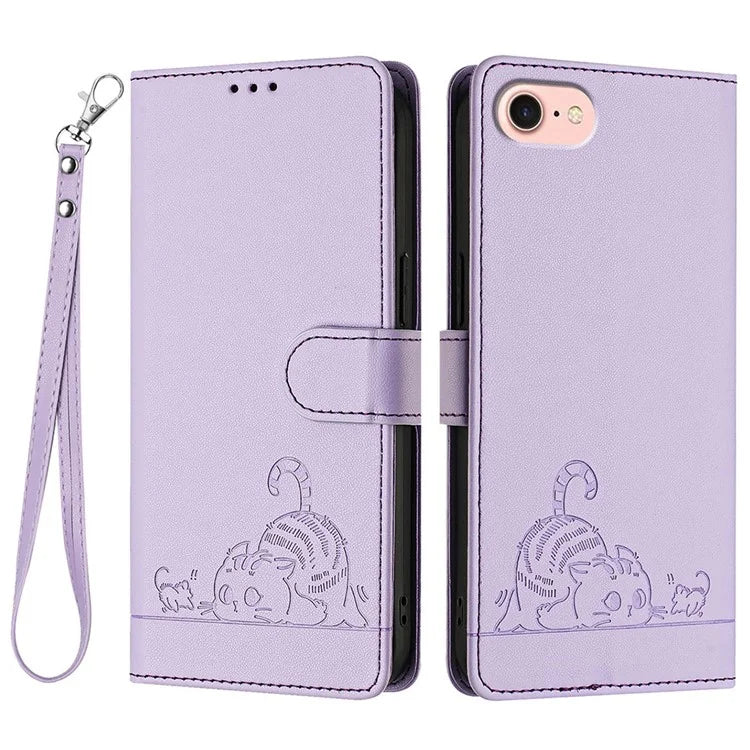 YB Imprinting Series-9 for iPhone SE (2024) Case Cat Mouse Pattern RFID Blocking Leather Cover