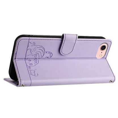 YB Imprinting Series-9 for iPhone SE (2024) Case Cat Mouse Pattern RFID Blocking Leather Cover