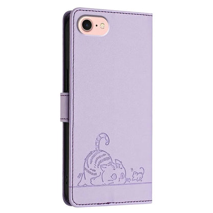 YB Imprinting Series-9 for iPhone SE (2024) Case Cat Mouse Pattern RFID Blocking Leather Cover