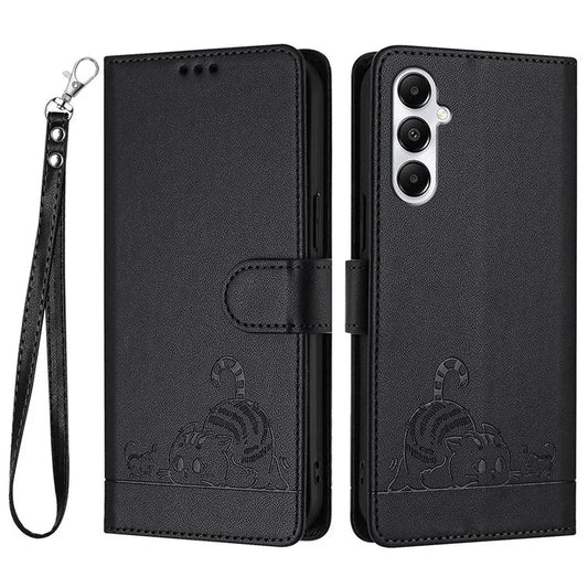 YB Imprinting Series-9 for Samsung Galaxy A05s 4G Case Wallet Cat Mouse Pattern Leather Phone Cover with Wrist Strap