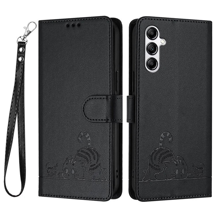 YB Imprinting Series-9 for Samsung Galaxy A14 4G / A14 5G Case RFID Blocking Pattern Imprint Leather Phone Shell