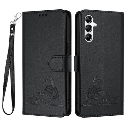 YB Imprinting Series-9 for Samsung Galaxy A14 4G / A14 5G Case RFID Blocking Pattern Imprint Leather Phone Shell