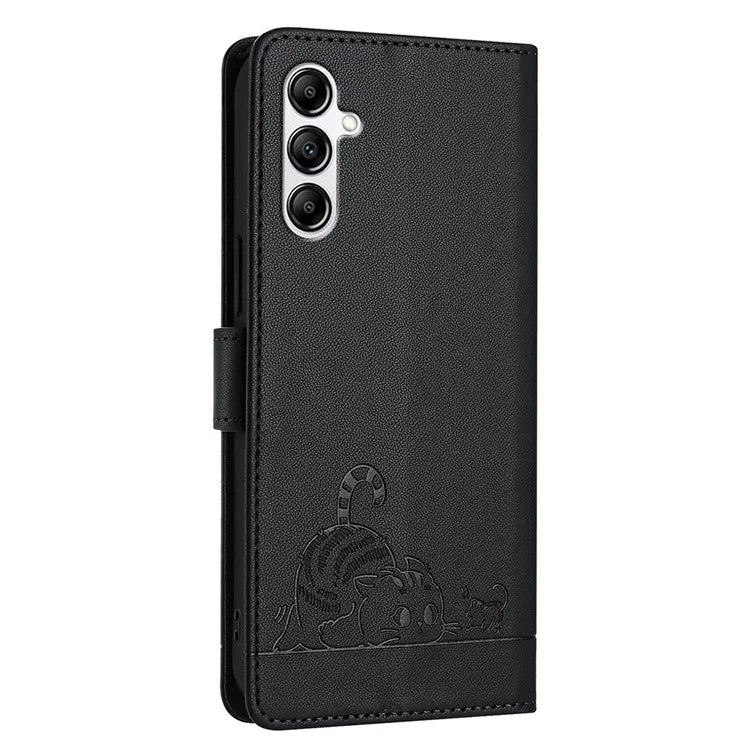 YB Imprinting Series-9 for Samsung Galaxy A14 4G / A14 5G Case RFID Blocking Pattern Imprint Leather Phone Shell