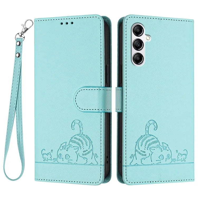YB Imprinting Series-9 for Samsung Galaxy A14 4G / A14 5G Case RFID Blocking Pattern Imprint Leather Phone Shell