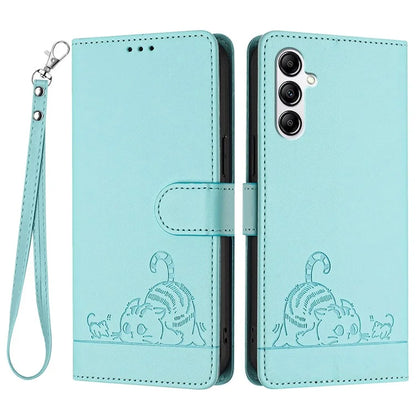 YB Imprinting Series-9 for Samsung Galaxy A14 4G / A14 5G Case RFID Blocking Pattern Imprint Leather Phone Shell