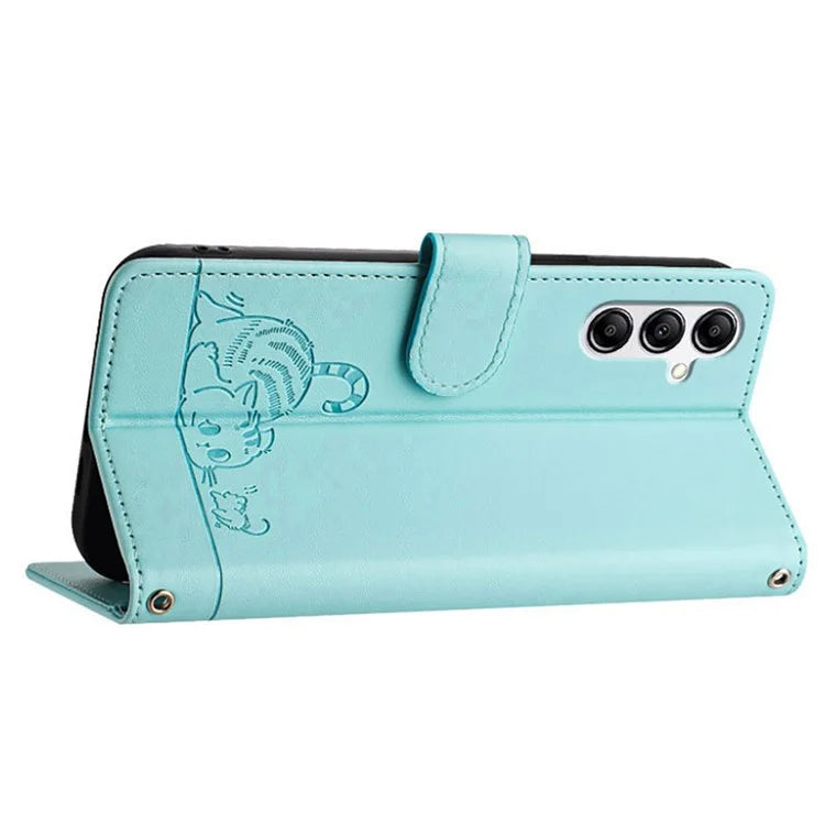 YB Imprinting Series-9 for Samsung Galaxy A14 4G / A14 5G Case RFID Blocking Pattern Imprint Leather Phone Shell