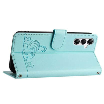 YB Imprinting Series-9 for Samsung Galaxy A14 4G / A14 5G Case RFID Blocking Pattern Imprint Leather Phone Shell