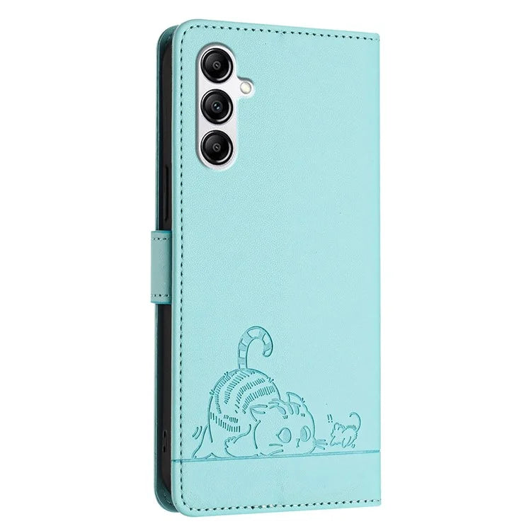 YB Imprinting Series-9 for Samsung Galaxy A14 4G / A14 5G Case RFID Blocking Pattern Imprint Leather Phone Shell