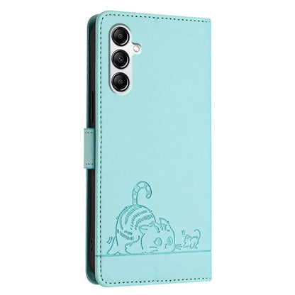 YB Imprinting Series-9 for Samsung Galaxy A14 4G / A14 5G Case RFID Blocking Pattern Imprint Leather Phone Shell
