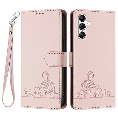 YB Imprinting Series-9 for Samsung Galaxy A14 4G / A14 5G Case RFID Blocking Pattern Imprint Leather Phone Shell