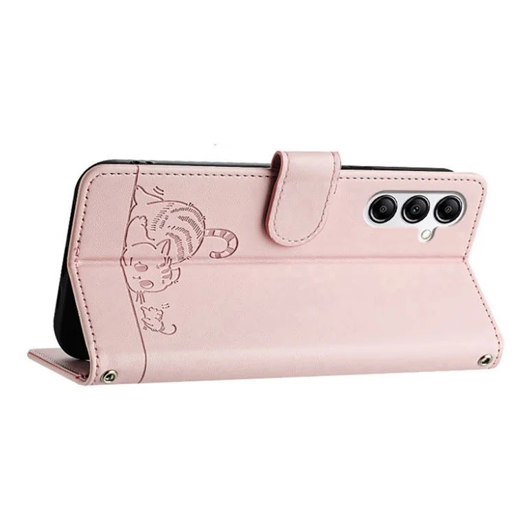 YB Imprinting Series-9 for Samsung Galaxy A14 4G / A14 5G Case RFID Blocking Pattern Imprint Leather Phone Shell