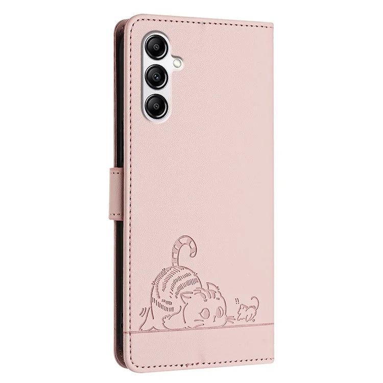 YB Imprinting Series-9 for Samsung Galaxy A14 4G / A14 5G Case RFID Blocking Pattern Imprint Leather Phone Shell