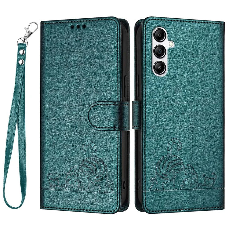 YB Imprinting Series-9 for Samsung Galaxy A14 4G / A14 5G Case RFID Blocking Pattern Imprint Leather Phone Shell