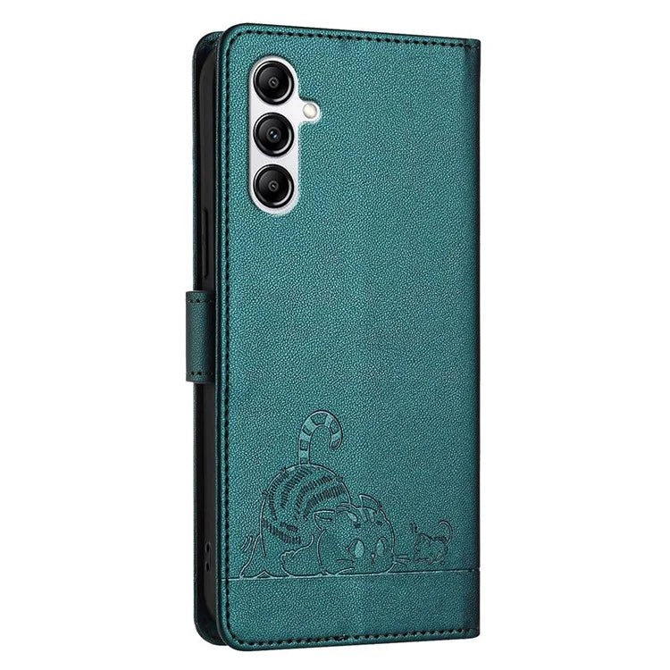 YB Imprinting Series-9 for Samsung Galaxy A14 4G / A14 5G Case RFID Blocking Pattern Imprint Leather Phone Shell