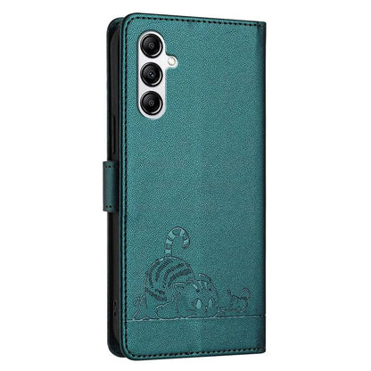 YB Imprinting Series-9 for Samsung Galaxy A14 4G / A14 5G Case RFID Blocking Pattern Imprint Leather Phone Shell