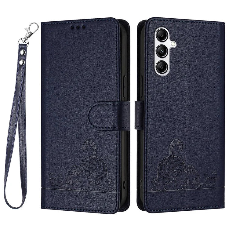 YB Imprinting Series-9 for Samsung Galaxy A14 4G / A14 5G Case RFID Blocking Pattern Imprint Leather Phone Shell