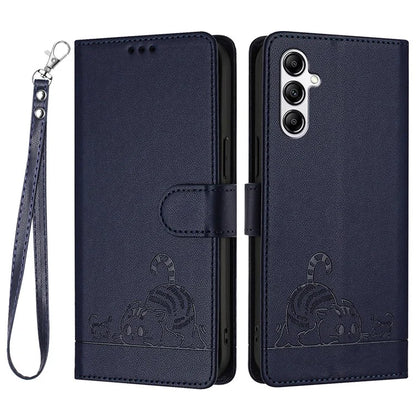 YB Imprinting Series-9 for Samsung Galaxy A14 4G / A14 5G Case RFID Blocking Pattern Imprint Leather Phone Shell